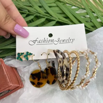 Trendy Punk Leopard Geometric Earring Set (5 pairs)